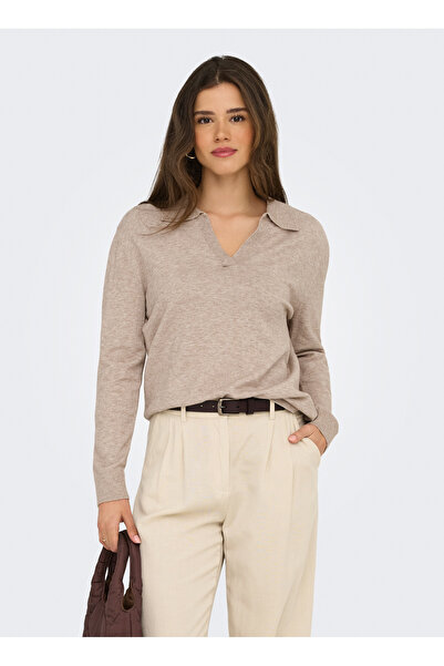 ONLY V-образно деколте, удобен, едноцветен, отворен пуловер за кафе, дамски ONLIBI LS POLO PULLOVER KNT NCA