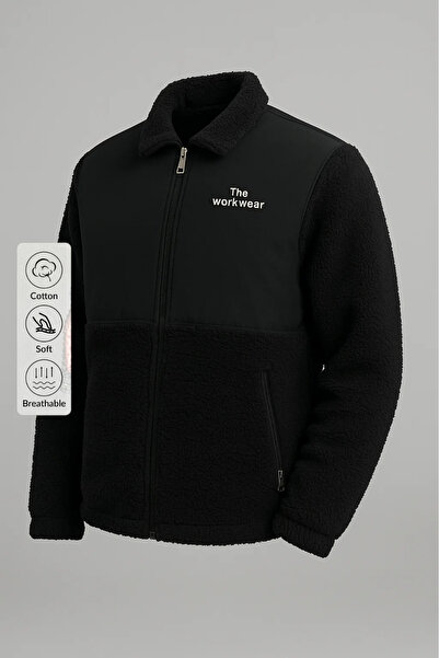 DAMGA JEANS Men's Basic Winter Thick Black Loose Plush Jacket