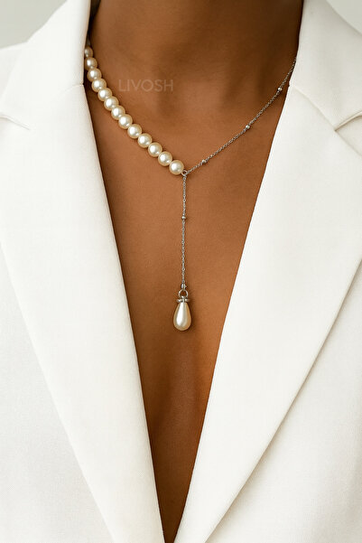 LIVOSH Design Drop Pearl and Ball Chain Necklace