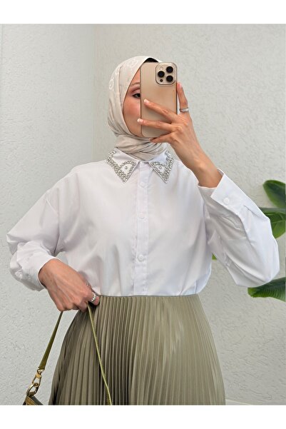 HİJABAYA Φαρδύ πουκάμισο με κουμπιά και λεπτομέρεια από πέτρα στο λαιμό