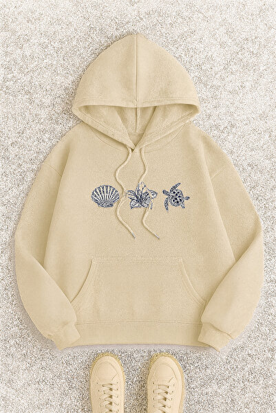 CLASSY.MODA Φούτερ με κουκούλα και τσέπη καγκουρό, υπερμεγέθη, με στάμπα με κ...