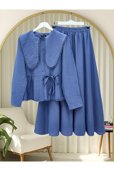 HİJABAYA Σετ με λεπτομέρεια από γκιπούρ, με κορδόνια στο πλάι, γιακά και φούστα