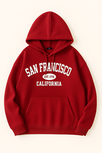 CLASSY.MODA سترة رياضية فضفاضة بقلنسوة وجيب كنغر مع كتابة سان فرانسيسكو كاليف...