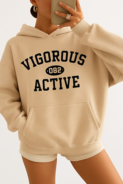 CLASSY.MODA Φούτερ με κουκούλα και τσέπη καγκουρό, μεγάλου μεγέθους, με κείμε...