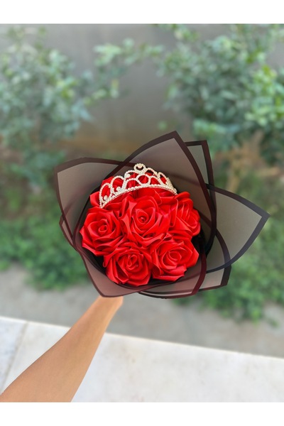 PARSÇİÇEK 7’li Kırmızı Taçlı Gül Buketi Zarif Görünümlü Sevgiliye Özel Annele...