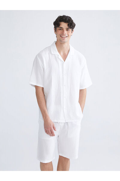 LC Waikiki New Season Comfortable Fit Resort Collar Short Sleeve Muslin Men's Shirt