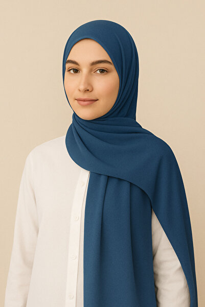 Merve Nayir Modest Clothing Combed Cotton Shawl Jersey Lycra Shawl Hijab Indigo Blue