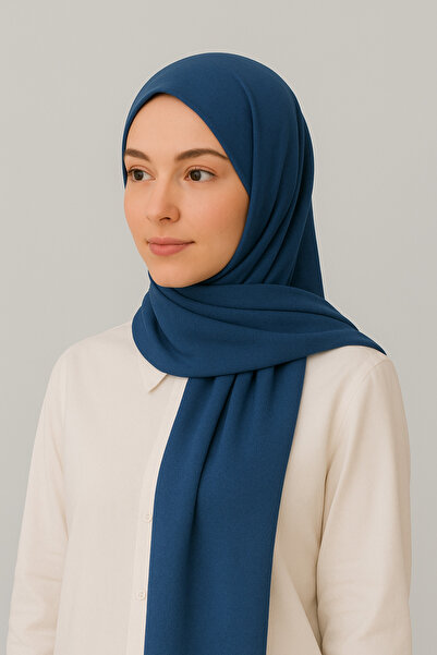 Merve Nayir Modest Clothing Combed Cotton Shawl Jersey Lycra Shawl Hijab Indigo Blue