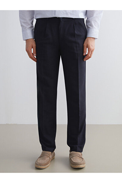 LC Waikiki Navy Blue Standard Fit Linen Look Men's Trousers
