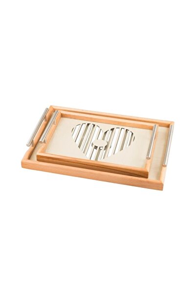 ORIAN 2-piece wooden tray set with metal handles, decorative base and clear acrylic insulating layer