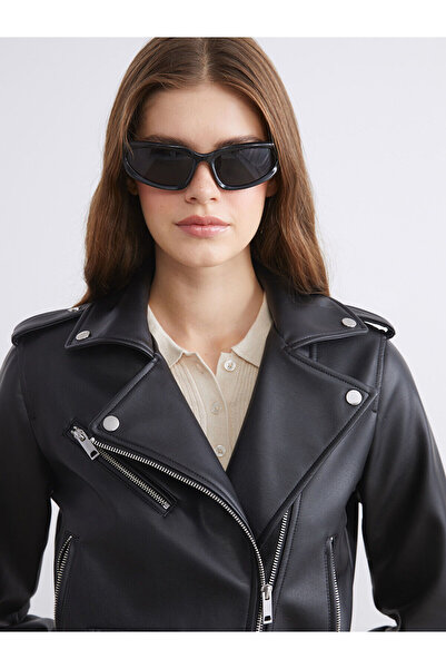 LC Waikiki Biker Yaka Kadın Deri Görünümlü Ceket