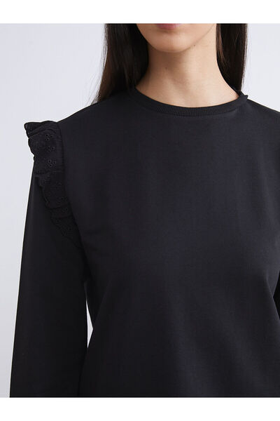 LC Waikiki İzr Yeni Sezon Bisiklet Yaka Fırfırlı Kadın Sweatshirt Tunik