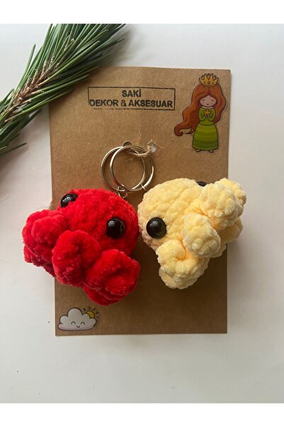 El Emeği مجموعة من 2 سلسلة مفاتيح أميجورومي على شكل أخطبوط منفوش