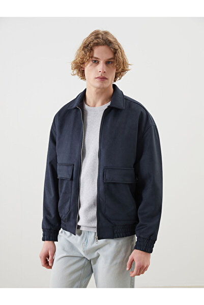 LC Waikiki Navy Blue Comfortable Fit Shirt Collar Suede Men's Coat