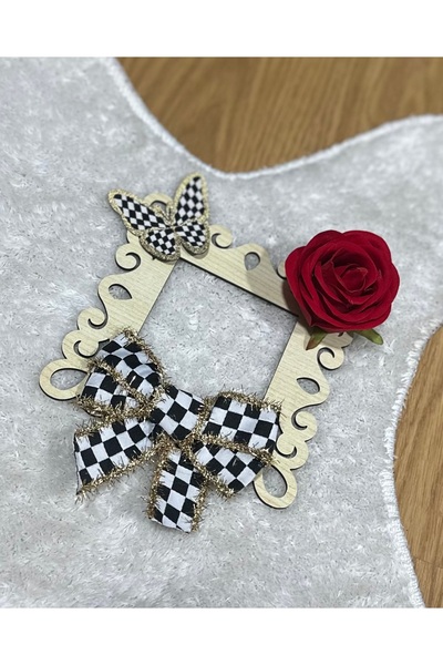 Marrone Checkered Ribbon Glitter Checkered Butterfly Rose Socket Ornament