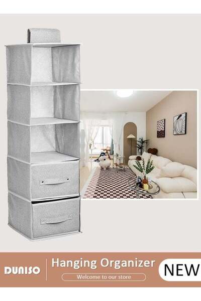fun zone DUNISO 5-Tier Wardrobe Hanging Storage Organizer with Drawers