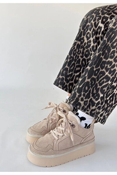 Işıltı kidss Muden Beige Suede Lace-Up Boots