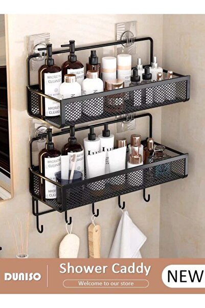 fun zone مجموعة من قطعتين من رفوف الاستحمام كبيرة السعة من DUNISO، رفوف زاوية لاصقة بتصميم مجوف للحمام، أو الحمام أو