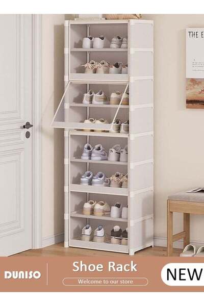 DUNISO 8 Tier Shoe Rack with Dustproof Cover, Portable Shoes Organizer for En...