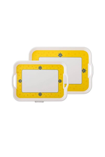 ORIAN طقم صواني ميلامين مستطيلة من قطعتين، أبيض وأصفر