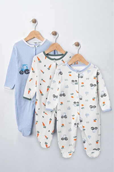 DEFNE LİNA BABY Baby Patterned Seasonal Cotton Newborn 3-6-9 Months 3-Piece Clothing Jumpsuit Set Sleeping Bag