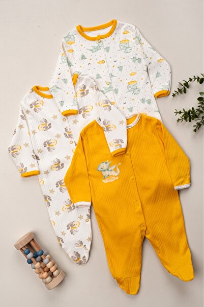 DEFNE LİNA BABY Baby Patterned Seasonal Cotton Newborn 3-6-9 Months 3-Piece Clothing Jumpsuit Set Sleeping Bag