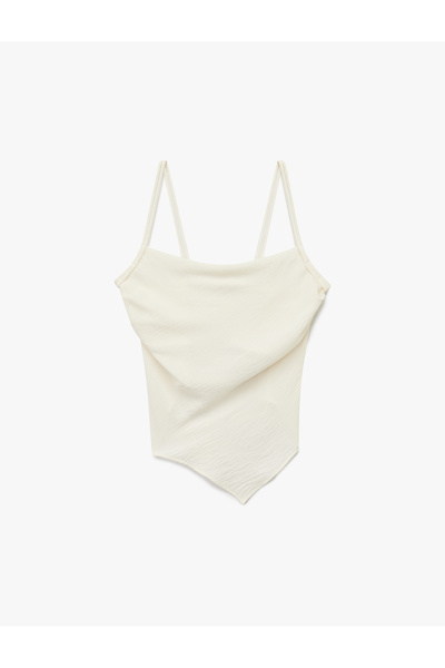 Koton Asymmetrical Cut Thin Strap Blouse with Gipeli Detail on the Back and Bow Detail