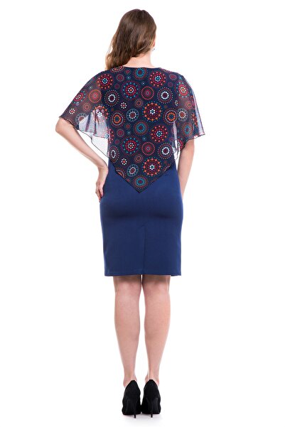 AD Fashion Rochie conica bleumarin cu capa din voal imprimat 001R127005 - 42 EU