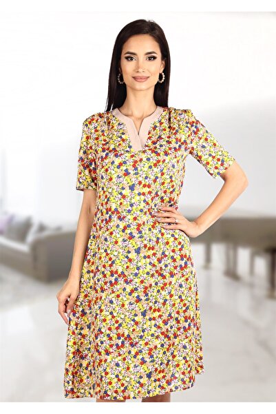 AD Fashion Rochie din vascoza cu guler in V 116R2040i2040 - 44 EU