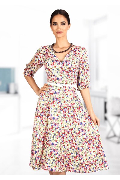 AD Fashion Rochie din vascoza imprimata cu floricele 108R1697i1697 - 38 EU