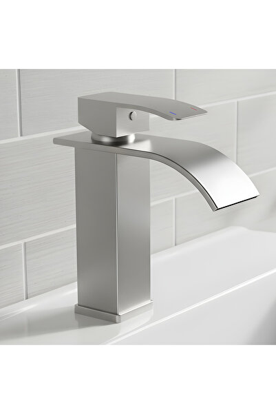 Elindor ® Tall Silver Sink Faucet, Waterfall Type, Modern Water Faucet, 14 cm, Chrome Finish