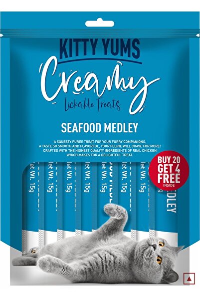 Kitty Yums مكافآت القطط الكريمية القابلة لللعق، مزيج المأكولات البحرية 360 جم...