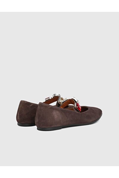 İLVİ Litoni Genuine Suede Leather Brown Women's Ballerinas