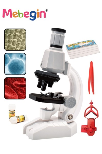 MEBEGIN مجموعة مجهر مكونة من 10 قطع، مجموعة مجهر معدني للمبتدئين مع حامل للها...