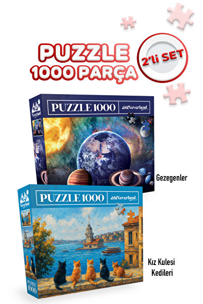 Neverland 2 ADET 1000 PARÇA PUZZLE- GEZEGENLER VE KIZ KULESİ KEDİLERİ