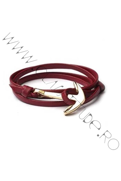 KESNUP Bracelet with Golden Anchor and Burgundy -Leather Cord