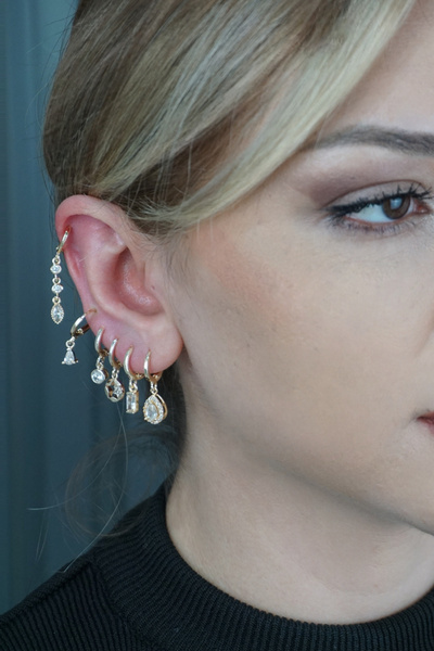TRENDTAKI Zircon Stone Hoop Earrings 6Pcs