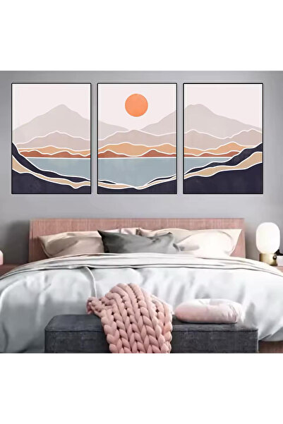 Linacci Set of 3 Black Metal Frame Pastel Nature Sun Glass Paintings