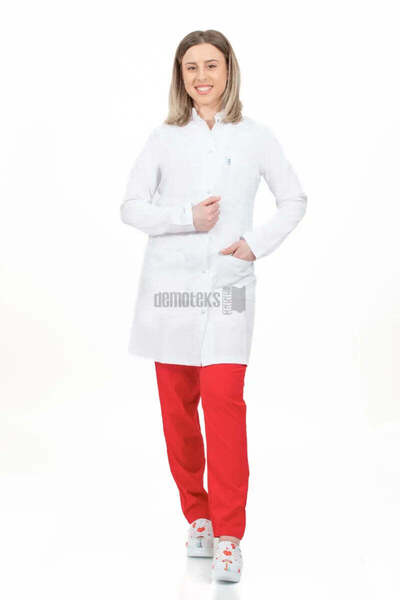 DEMOTEKS Uniforma lab coat halat medical lung alb femei – cu trei buzunare, m...