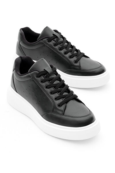 Tonny Black Kadın Siyah Beyaz Rahat Kalıp Yüksek Poli Taban Bağcıklı Spor Ayakkabı