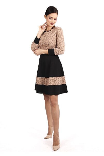 AD Fashion Black wrap dress with bust and beige inserts R441i0487 - 44 EU