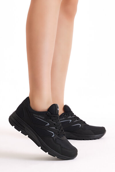 Tonny Black Unisex Black Poly Sole Breathable Fabric Lace-Up Sneakers