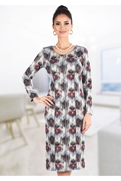 AD Fashion Petrol grey multi-print dress 72R2031i2031 - 38 EU