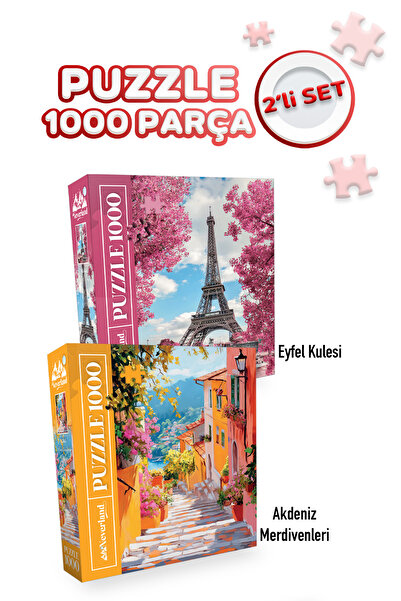 Neverland 2 ADET 1000 PARÇA PUZZLE- EİFFEL KULESİ VE AKDENİZ MERDİVENLERİ