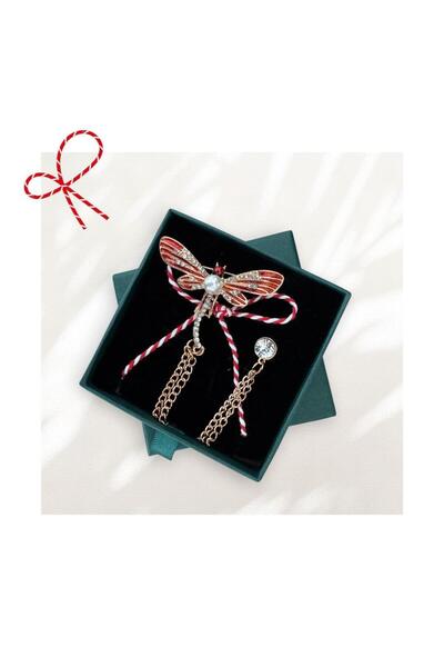 Pursehuit Broșă aurie, formă de libelulă, cu șnur de mărțișor și cutie cadou,...