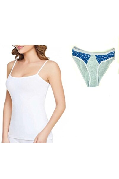 HB TREND Women's White Cotton 3-Piece Ribbed Rope Strap Undershirt & Single P...