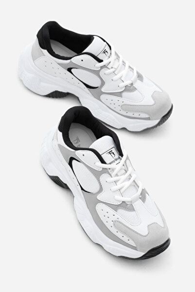 Tonny Black Women's Gray White Comfortable Fit High Sole Lace-Up Sports Shoes