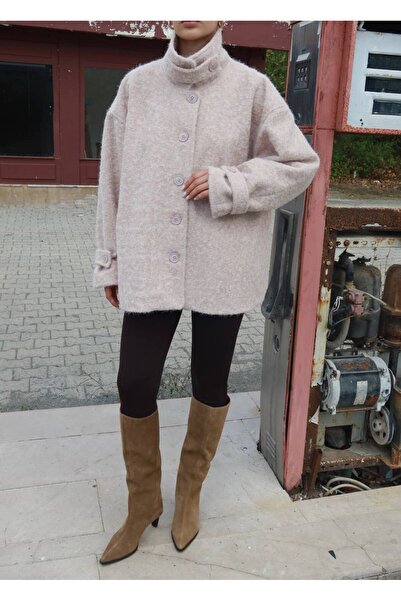 D'RECCY KADIN BÜRÜMCÜK KIRÇILLI DİK YAKA ŞIK KAŞE KABAN