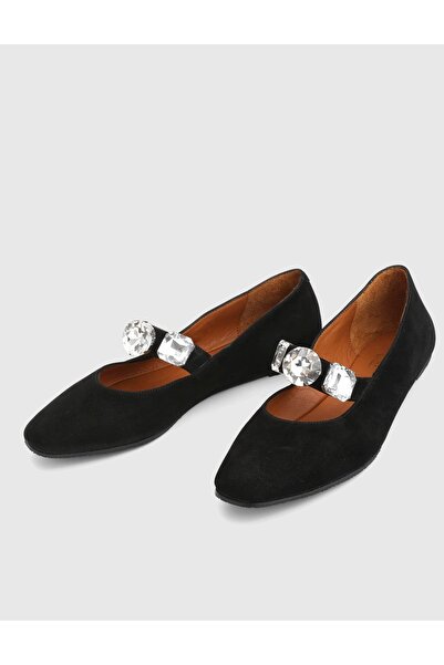 İLVİ Litoni Hakiki Süet Deri Siyah Kadın Babet