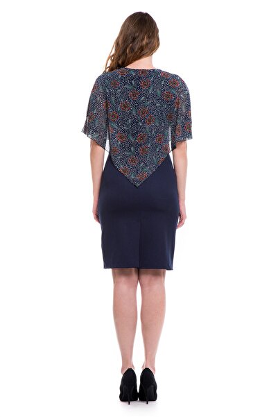 AD Fashion Rochie conica bleumarin cu capa din voal imprimat 01R05i2047 - 38 EU